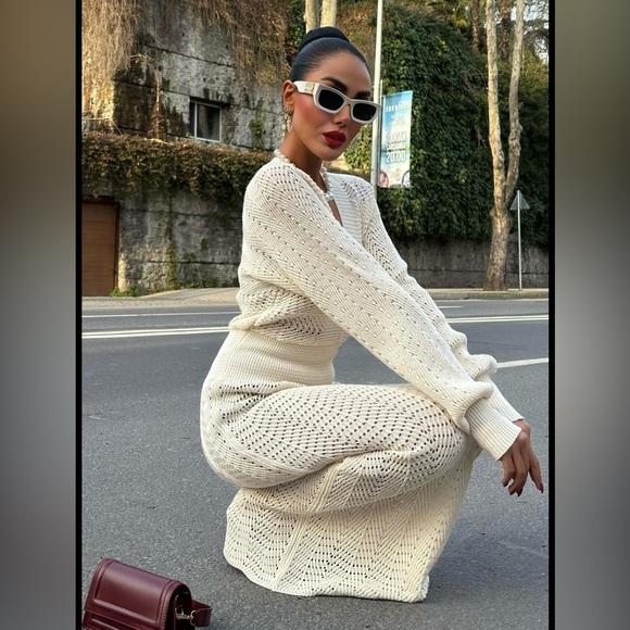 Crochet Cream Maxi Dress - Picture 12 of 15